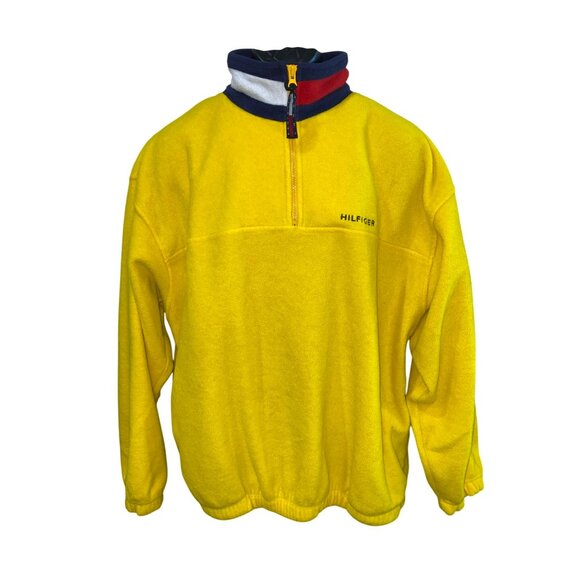 Vintage 90’s Y2K Tommy Hilfiger Yellow Fleece Pullover Jacket Men’s Size Large - Picture 7 of 9